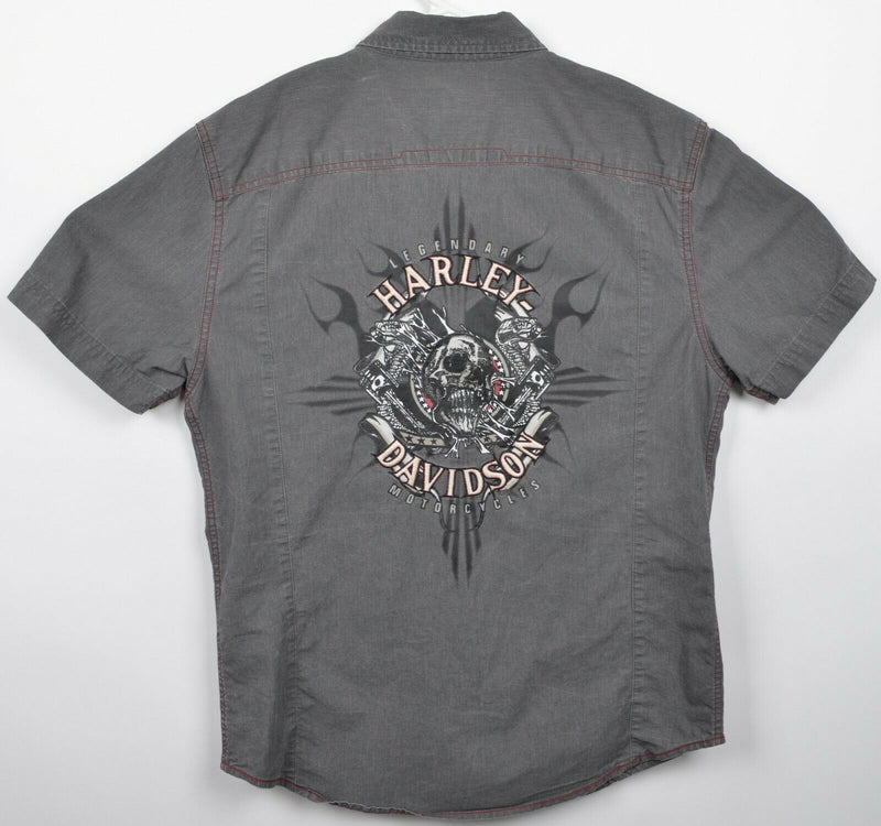 Harley-Davidson Men's Large Skull Engine Snap-Front Biker Garage Mechanic Shirt