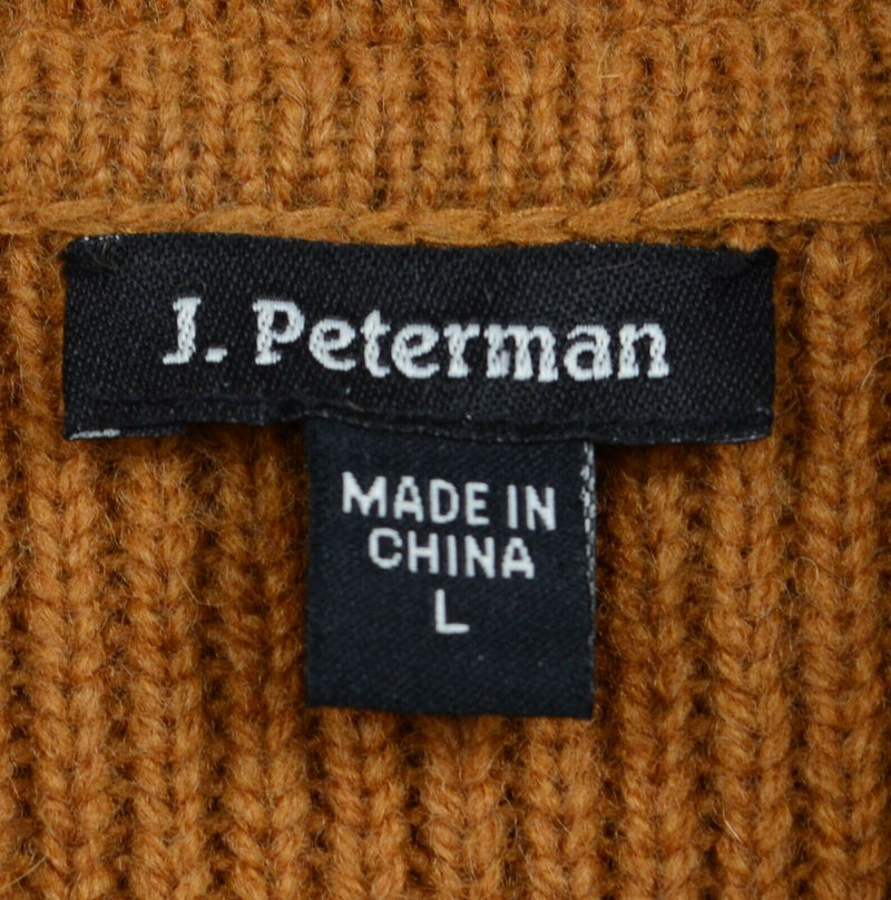 J. Peterman Men's Large 100% Lambswool Gold Military Cardigan Sweater