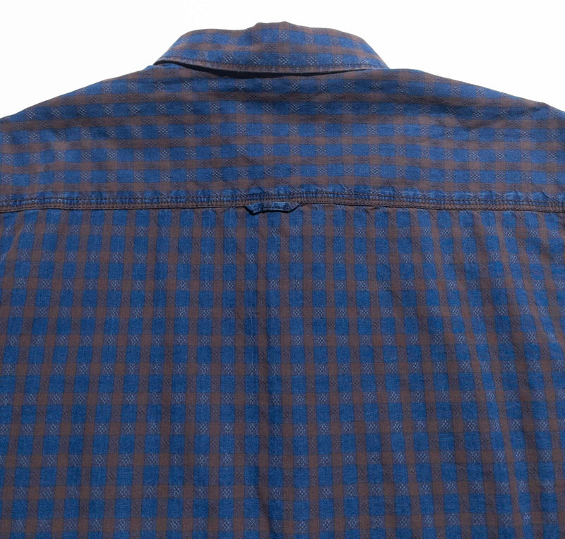 Carbon 2 Cobalt Shirt Men's Large Blue Brown Check Button-Up Corduroy Accent