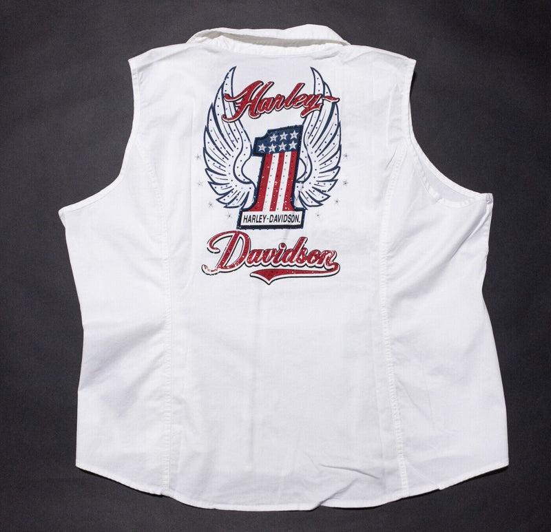 Harley-Davidson Shirt Women's 3W Full Zip Garage Biker Logo White Bejeweled Top
