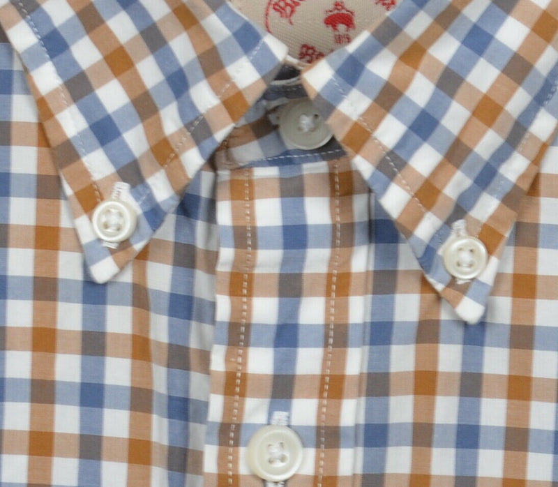 Brooks Brothers Red Fleece Men's Large Blue Brown Check Logo Button-Down Shirt