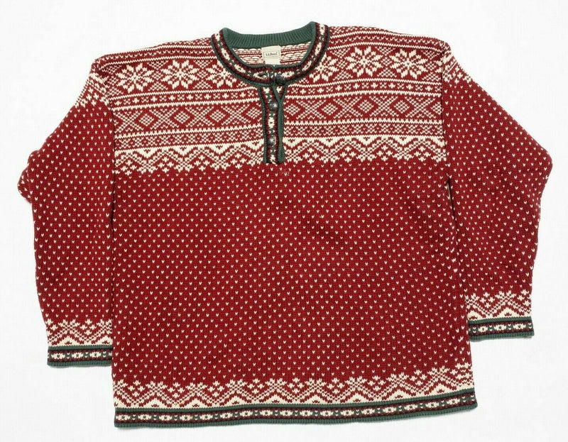 L.L. Bean Women's XL Fair Isle Red Geometric Knit Christmas Holiday Sweater