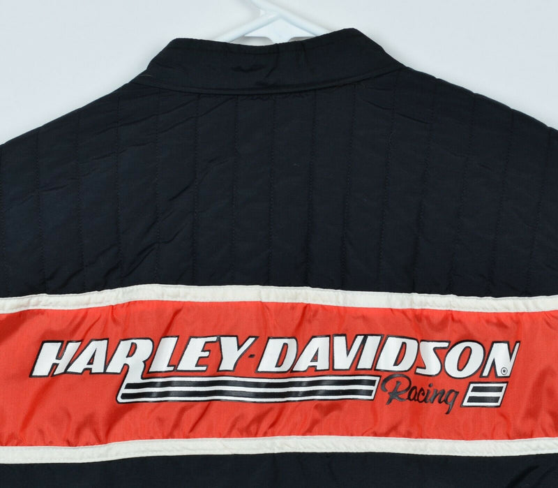 Vintage Harley-Davidson Men's Large Motorcycle Racing Black Orange Stripe Jacket