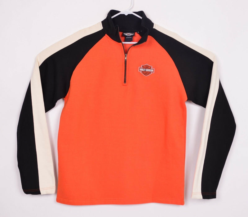 Harley Davidson Men's Sz Medium Half Zip Orange Black Spark Plug Sweatshirt