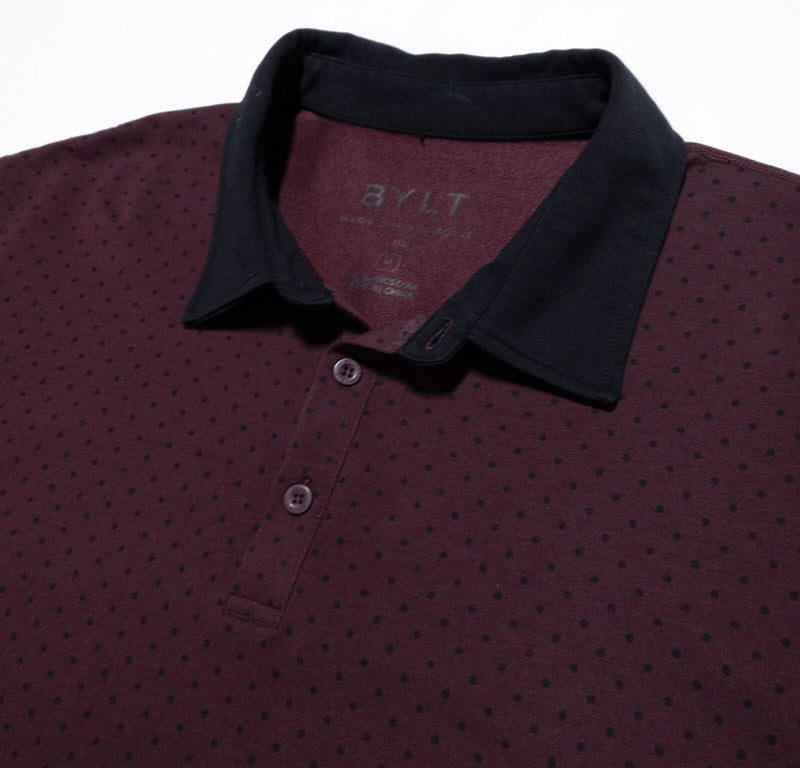 BYLT Drop Cut S/S Polo Shirt Men's Medium Polka Dot Burgundy Red Black