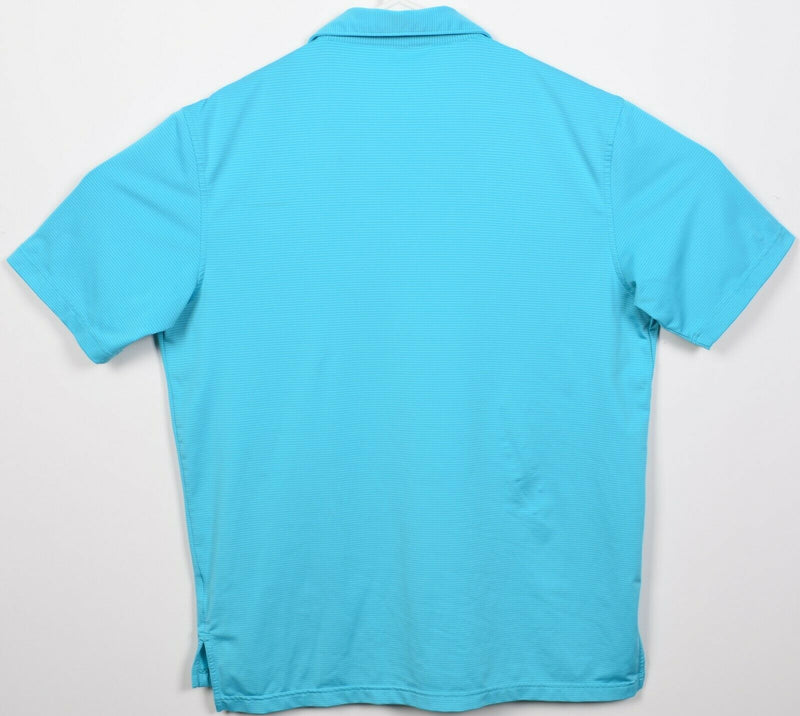 Peter Millar Summer Comfort Men's Medium Aqua Blue Striped Wicking Golf Shirt