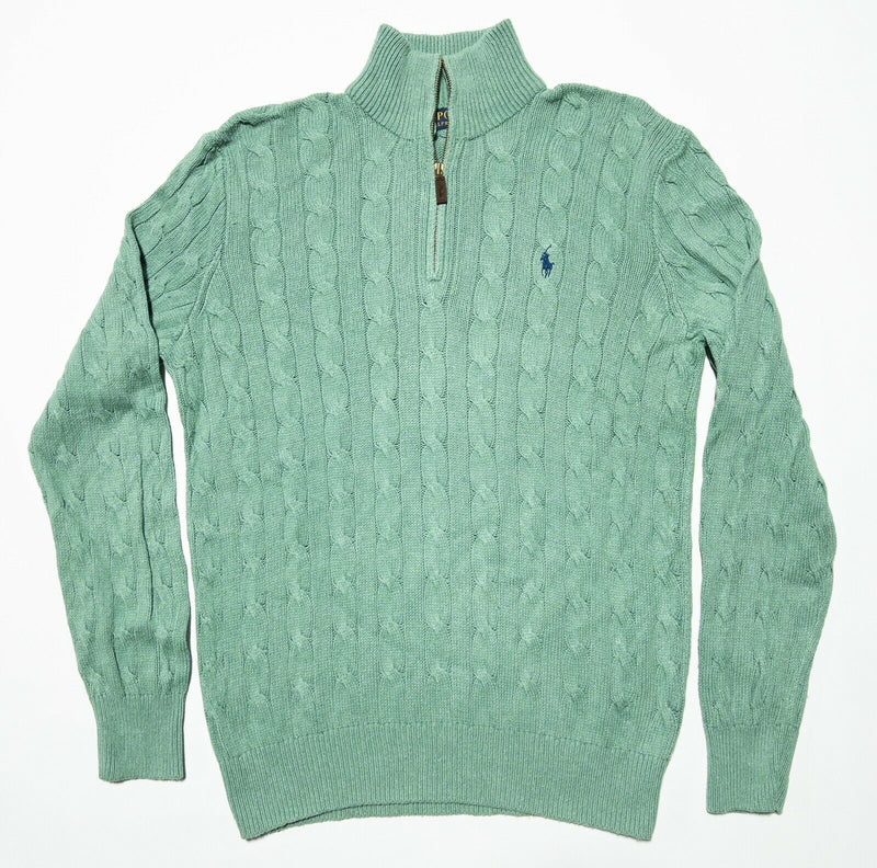 Polo Ralph Lauren 100% Silk Cable-Knit 1/4 Zip Sweater Green Men's Medium