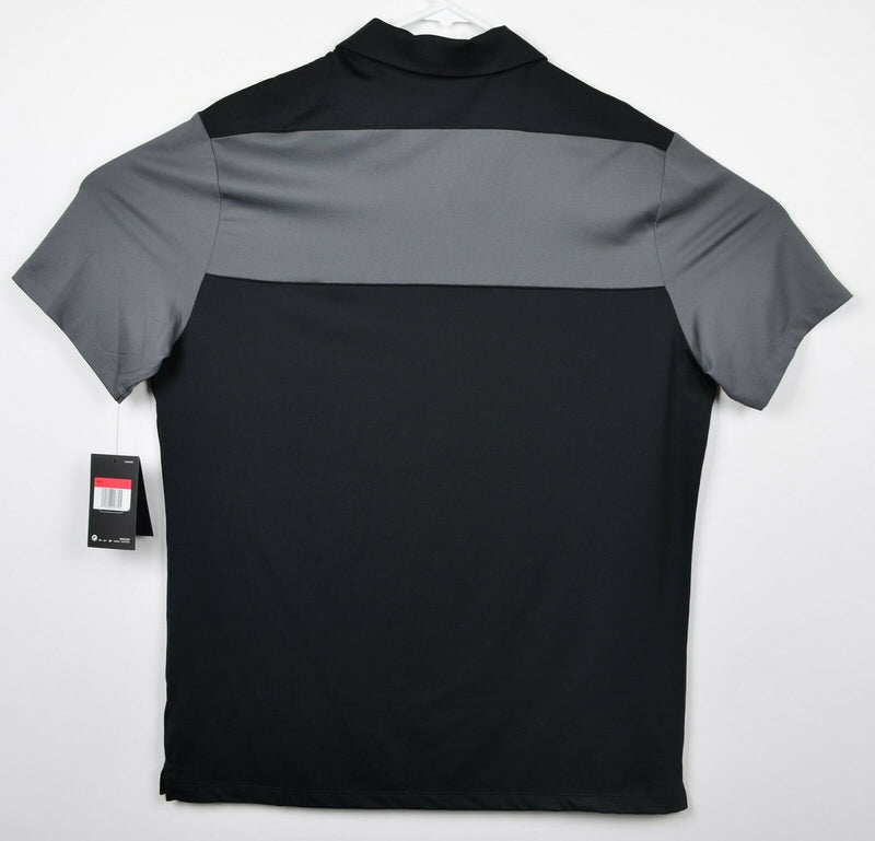 Nike Golf Men's Large Dri-Fit Black Gray Striped Performance Golf Polo Shirt NWT