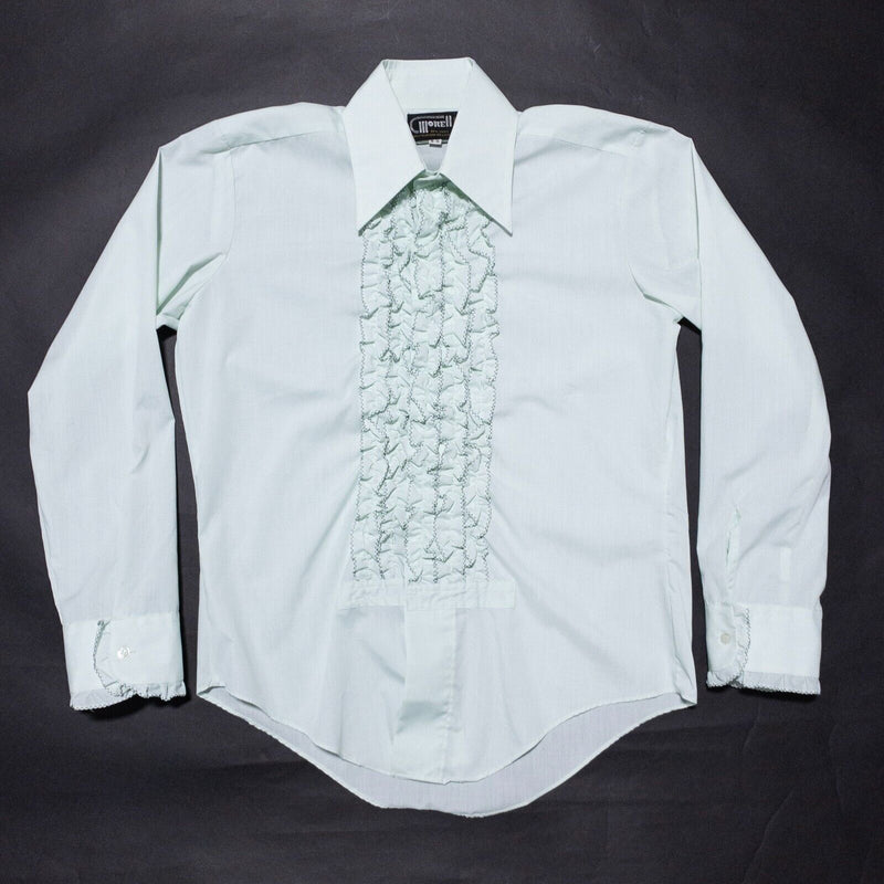 Vintage Ruffle Tuxedo Dress Shirt Men's 16/35 Mint Green Party 70s 80s Chore II