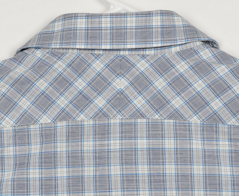 Billy Reid Men's Medium Standard Cut Blue Plaid Cutaway Collar Shirt
