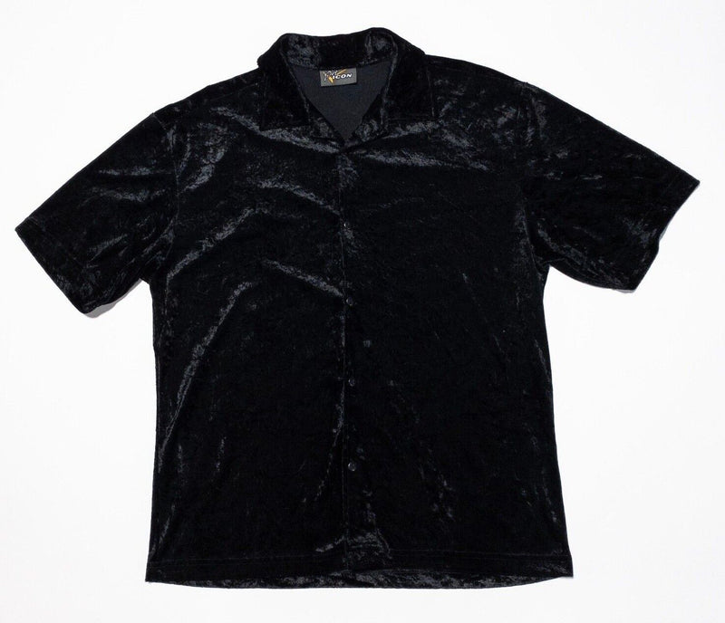 Pop Icon Shirt Men's Fits Large/XL Black Velour-Like Shiny Party Vintage 90s Y2K