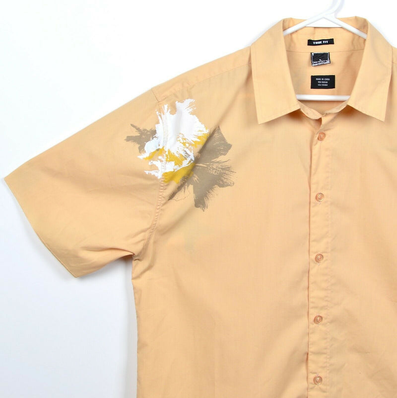 Oakley Men's Large (True Fit) Yellow Graphic Splatter Print Button-Front Shirt
