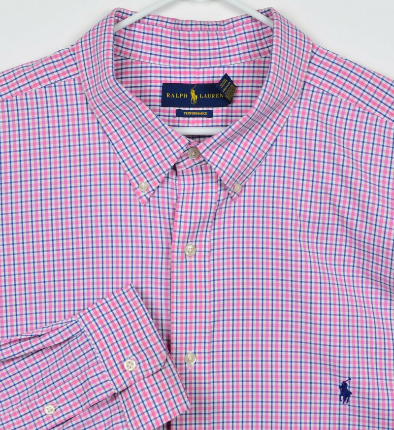 Polo Ralph Lauren Performance Men's Sz 4XLT Pink Plaid Nylon Button-Down Shirt