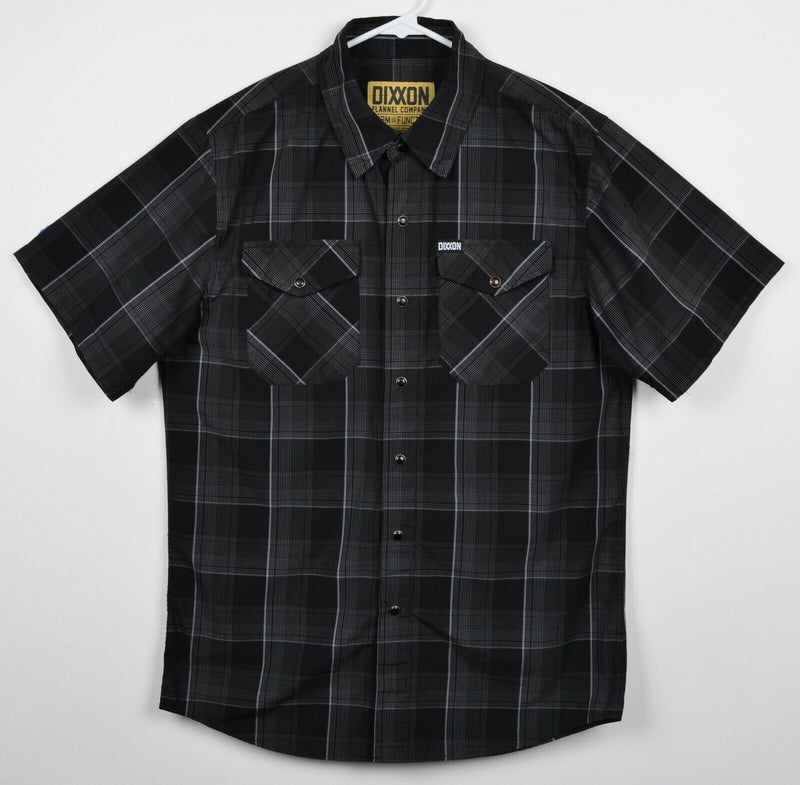 Dixxon Flannel Men's Small Pearl Snap Bamboo Black Gray Plaid Short Sleeve Shirt