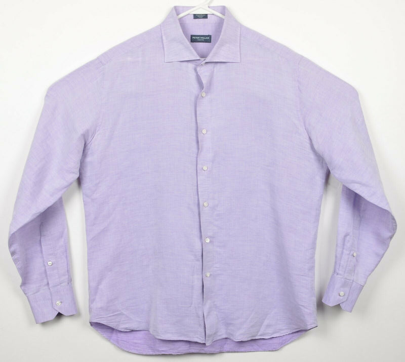 Peter Millar Collection Men's XL Linen Blend Solid Purple Button-Front Shirt