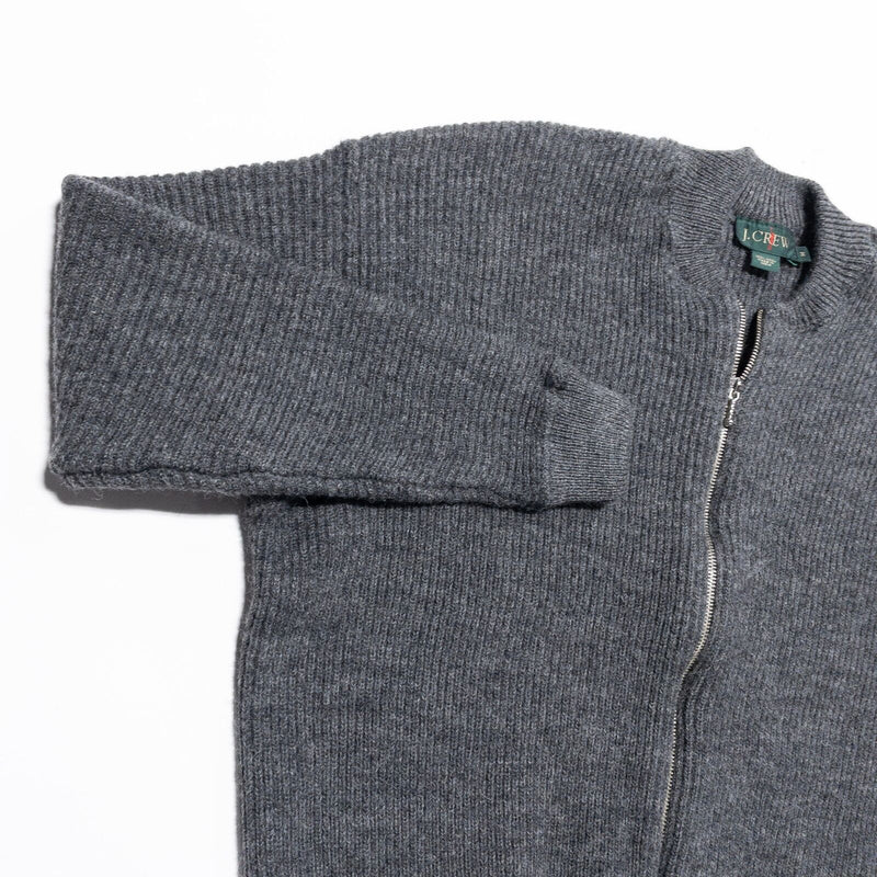 J. Crew Sweater Men's Medium Wool Full Zip Crew Neck Knit Gray Long Sleeve