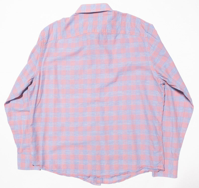 UNTUCKit Linen Shirt Men's XL Peach Pink Blue Check Long Sleeve Button-Front