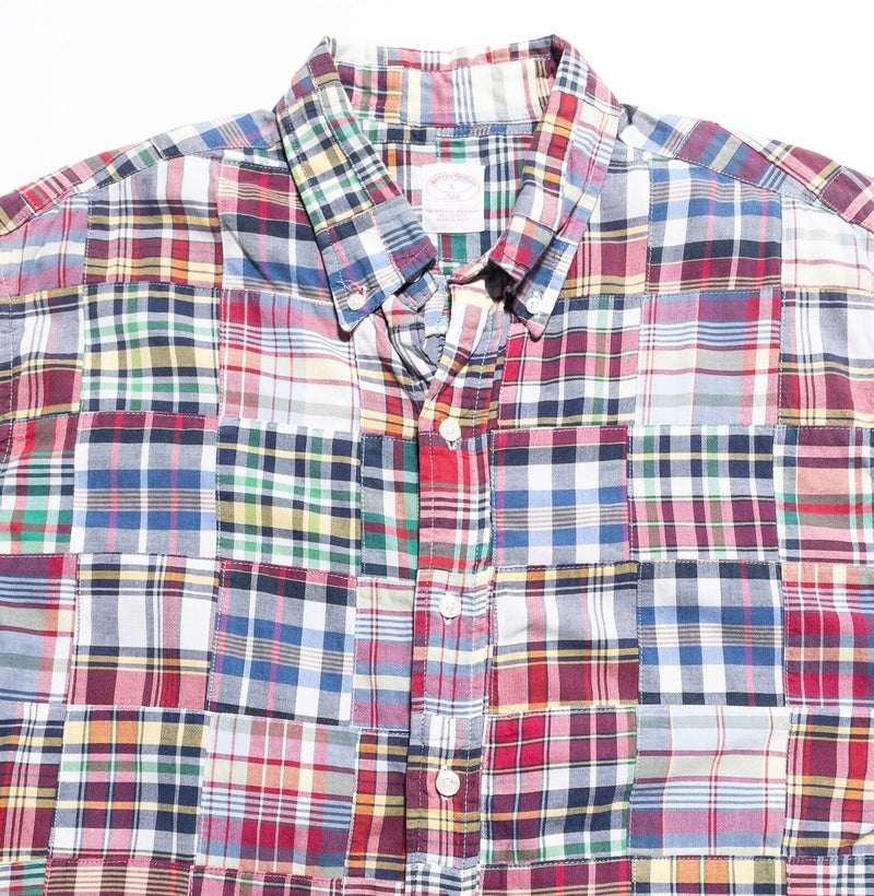 Brooks Brothers Patchwork Shirt Men's Colorful Plaid Madras Button-Down Preppy