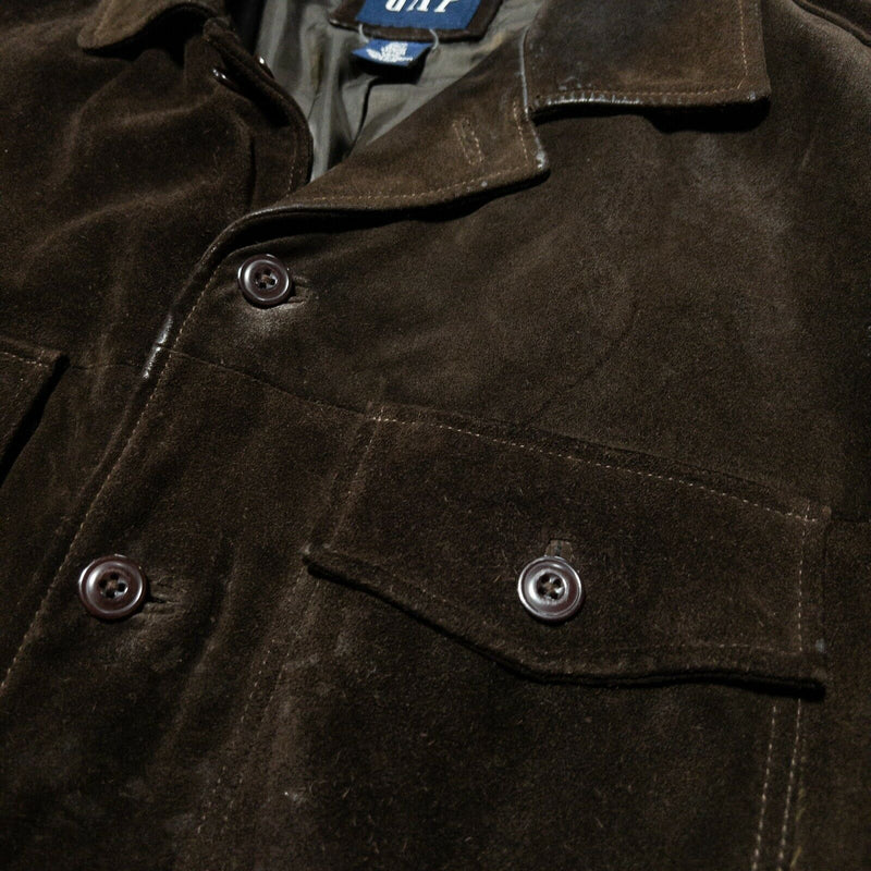 Gap Suede Leather Jacket Lined Button-Front Chocolate Brown Men's 2XL