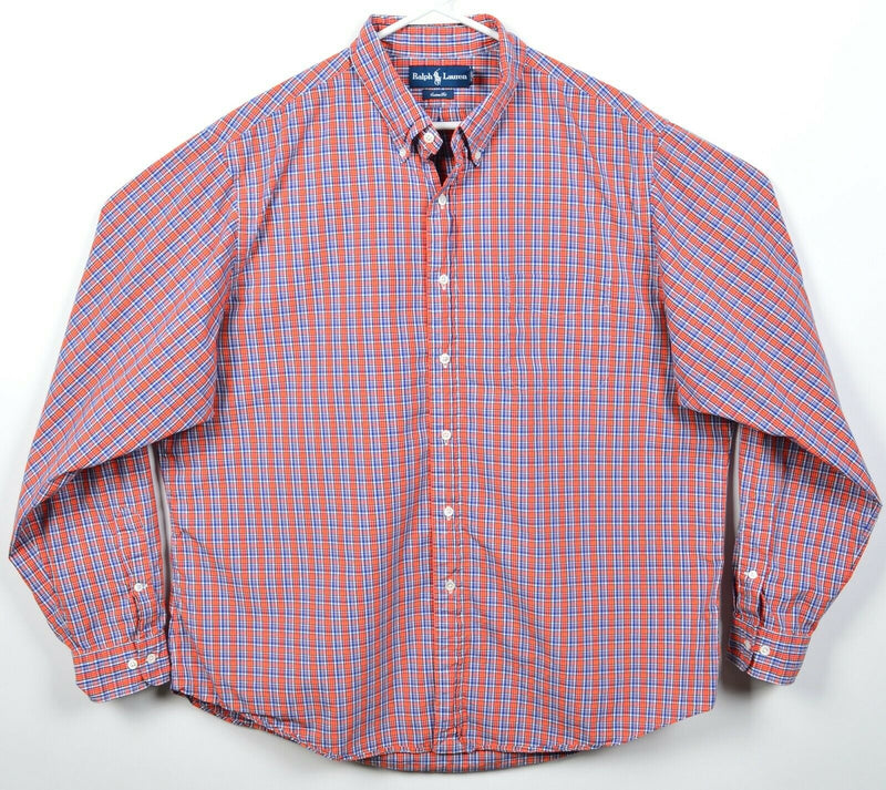 Polo Ralph Lauren Men's 18/2XL Orange Blue Plaid Long Sleeve Button-Down Shirt