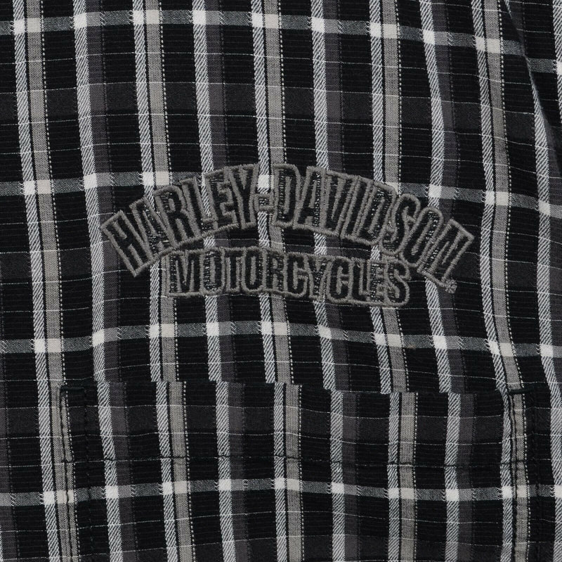 Harley-Davidson Men's 2XL Flames Black Gray Plaid Garage Mechanic Biker Shirt