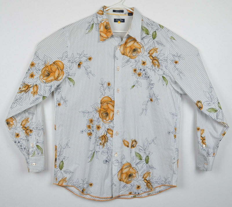 Indigo Palms Men's XL Floral Striped Tommy Bahama Button-Front Shirt