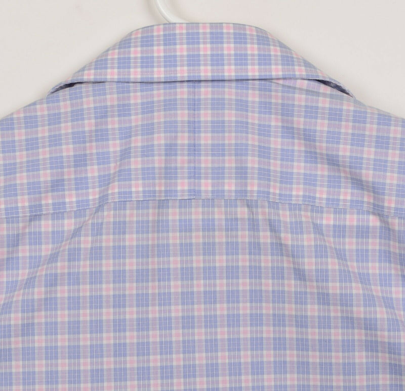 Twillory Men's Sz 16.5 34/35 Non-Iron Safe Cotton Pink Blue Plaid Dress Shirt