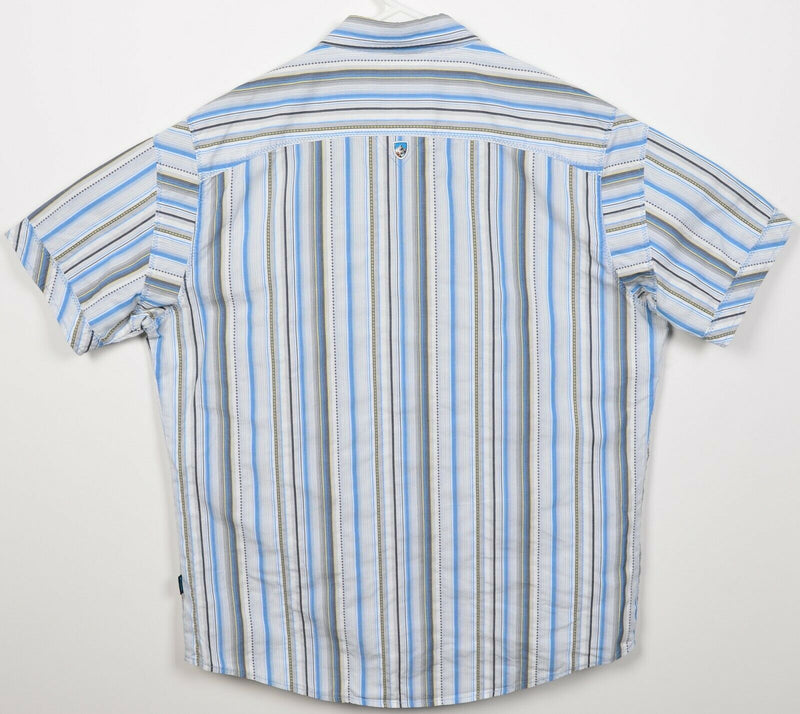 Kuhl Suncel Men's Medium Blue White Striped Hiking Outdoor Button-Front Shirt