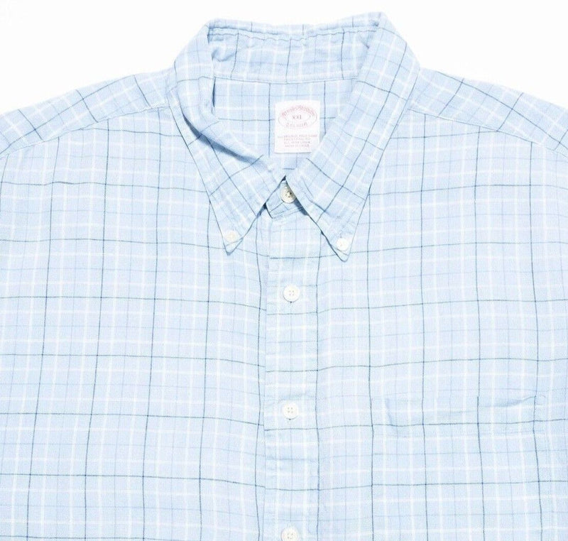 Brooks Brothers Irish Linen Shirt 2XL Men's Light Blue Plaid Check Button-Down