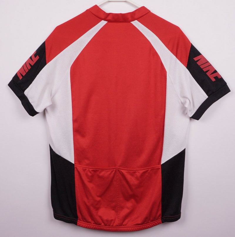 Vtg 90s Nike Men's Sz Medium Red Black White Spell Out Bicycle Cycling Jersey