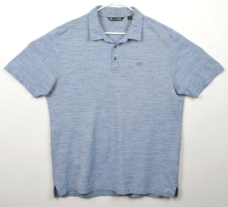 Travis Mathew Men's Sz XL Heather Blue Gray Logo Polyester Golf Polo Shirt