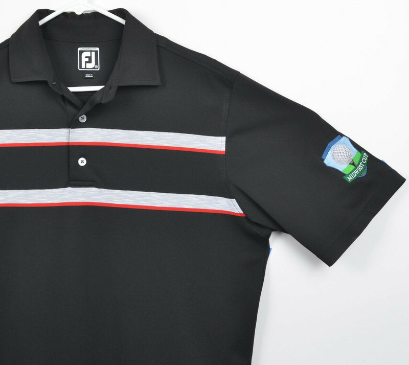 FootJoy Men's Sz Medium Athletic Fit Black Gray Red Striped FJ Golf Polo Shirt