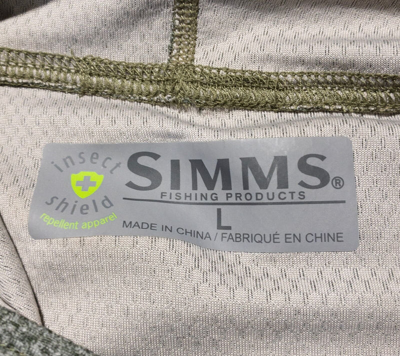 Simms Fishing Hoodie Men's Large Insect Shield Pullover Wicking Stretch Green