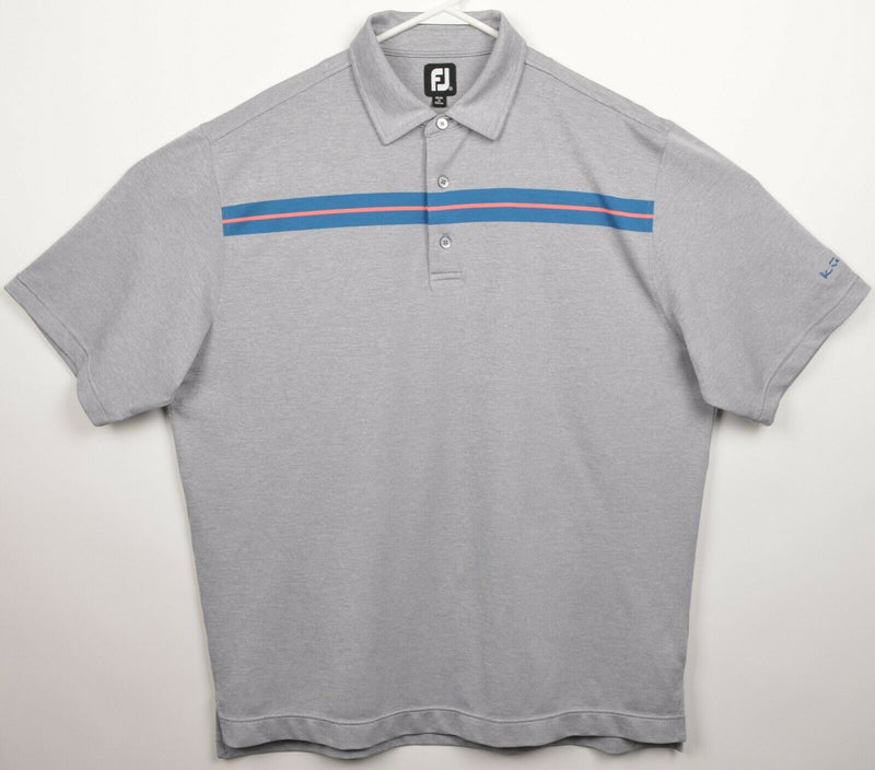 FootJoy Men's XL Gray Blue Striped Wicking FJ Golf Performance Polo Shirt