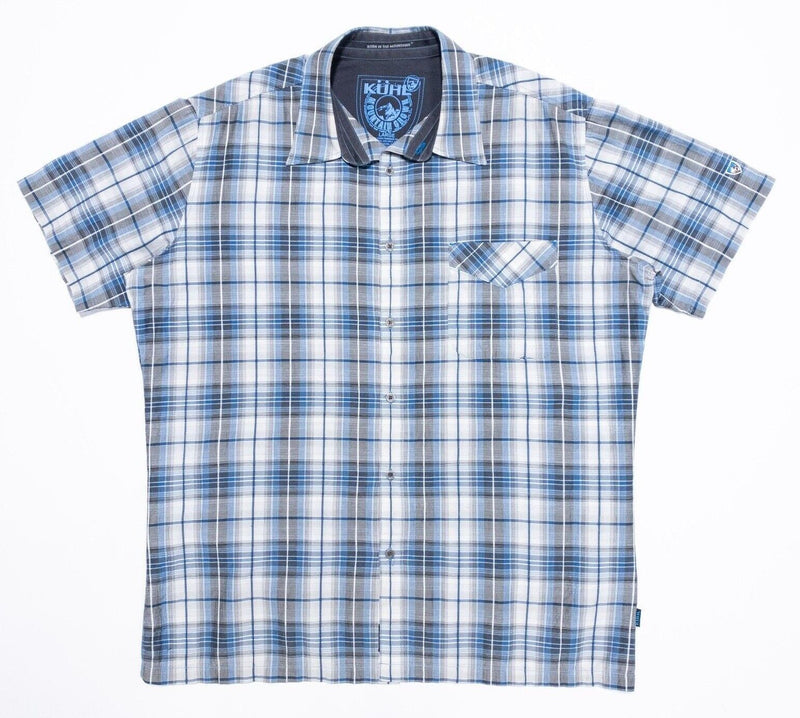 Kuhl Shirt Large Men's White Blue Plaid Outdoor Short Sleeve Button-Front
