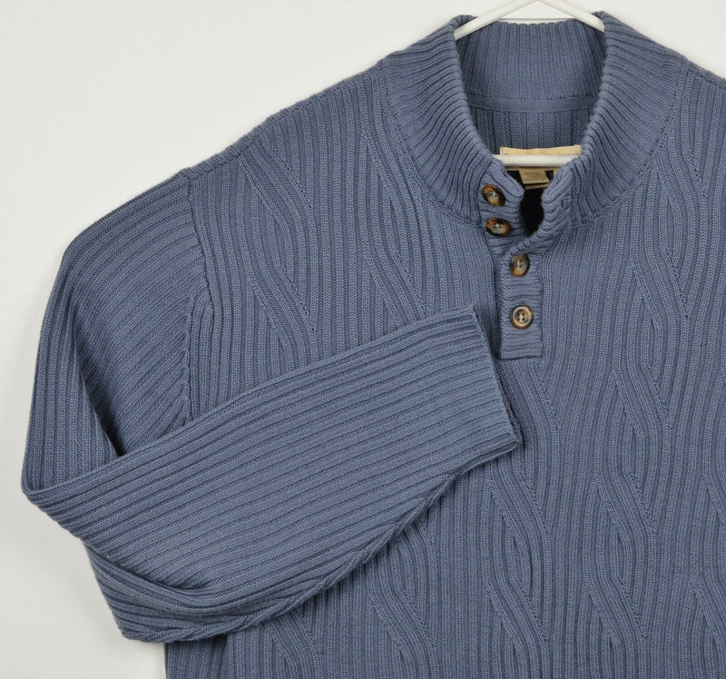 The Territory Ahead Men's Large 100% Wool Blue Henley Collar Knit Swirls Sweater