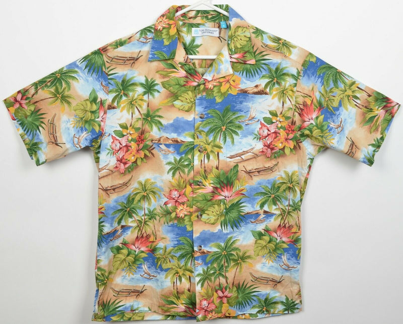 Tori Richard Men's Small Blue Floral Blue Green Beach Hawaiian Aloha Camp Shirt