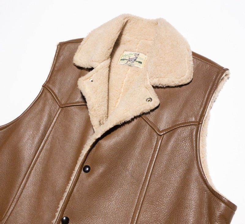 Vintage Deerskin Leather Vest Men's 42 Sherpa Lined 70s Brown Snap-Front USA