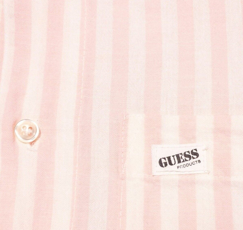 Vintage GUESS Striped Shirt Men's 2 Georges Marciano 80s Pink White Stripe USA