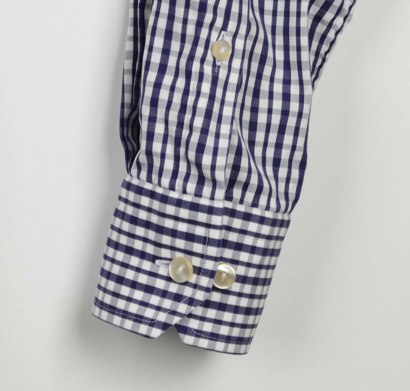 Eton Contemporary Men's Sz 38 / 15 Navy Blue White Plaid Dress Shirt