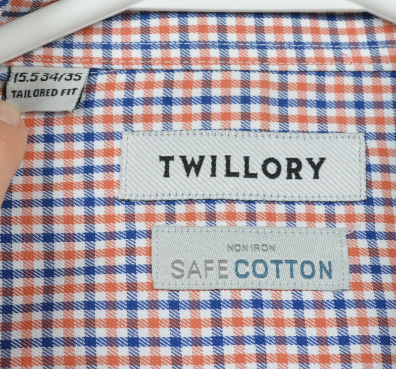 Twillory Men's 15.5 34/35 Tailored Fit Non-Iron Orange Plaid Check Dress Shirt
