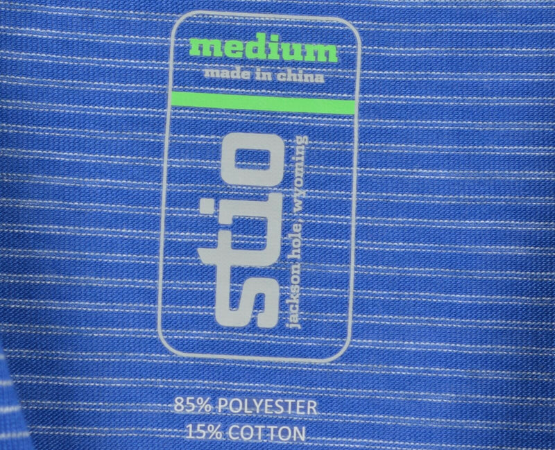Stio Men's Medium Blue Striped Polyester Cotton Short Sleeve Pocket Polo Shirt