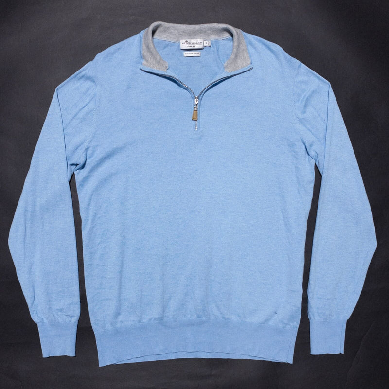 Peter Millar Crown Soft Sweater Men's Small Pullover 1/4 Zip Cotton Silk Blue