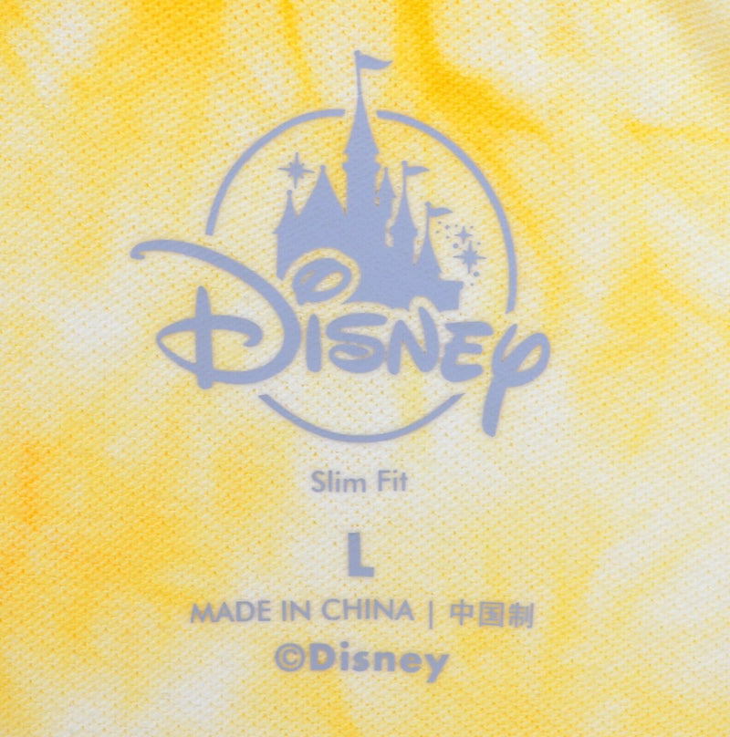 Disney Men's Large Yellow Tie Dye Walt Disney World Logo Polo Shirt