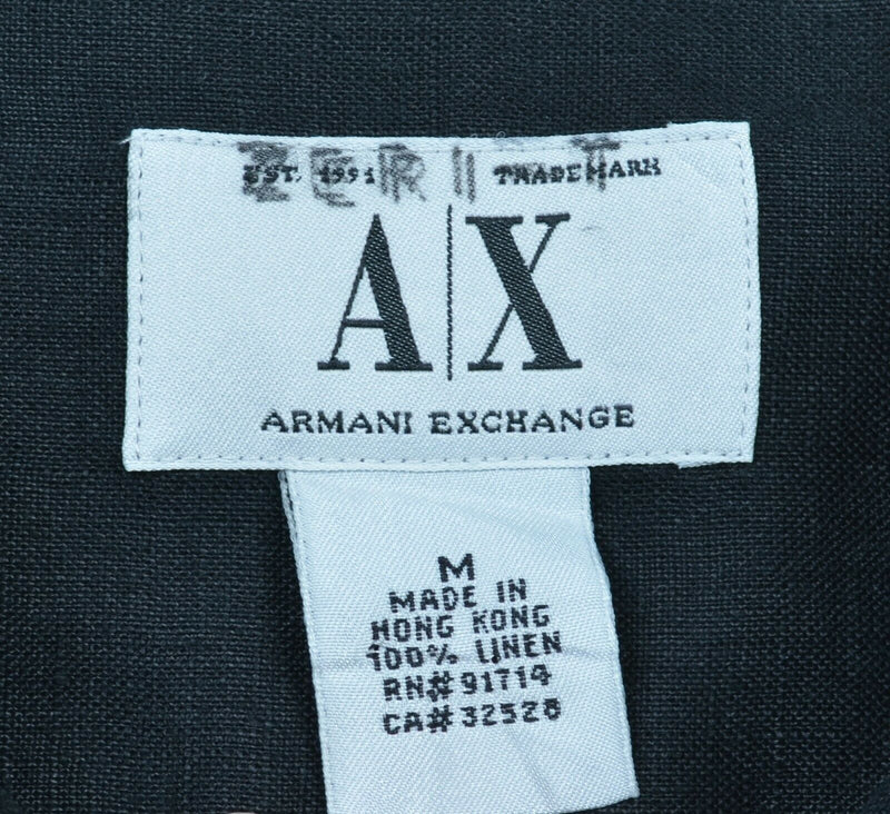 Armani Exchange A|X Men's Medium 100% Linen Solid Black Button-Front Shirt