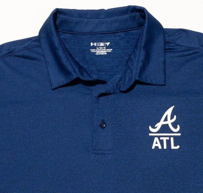 Atlanta Braves Under Armour Polo Large Men's Navy Blue Wicking HeatGear ATL
