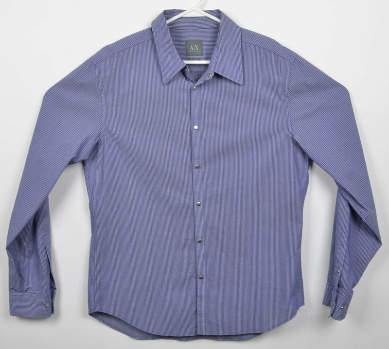 Armani Exchange A|X Men's Large Snap-Front Purple Striped Nylon Stretch Shirt