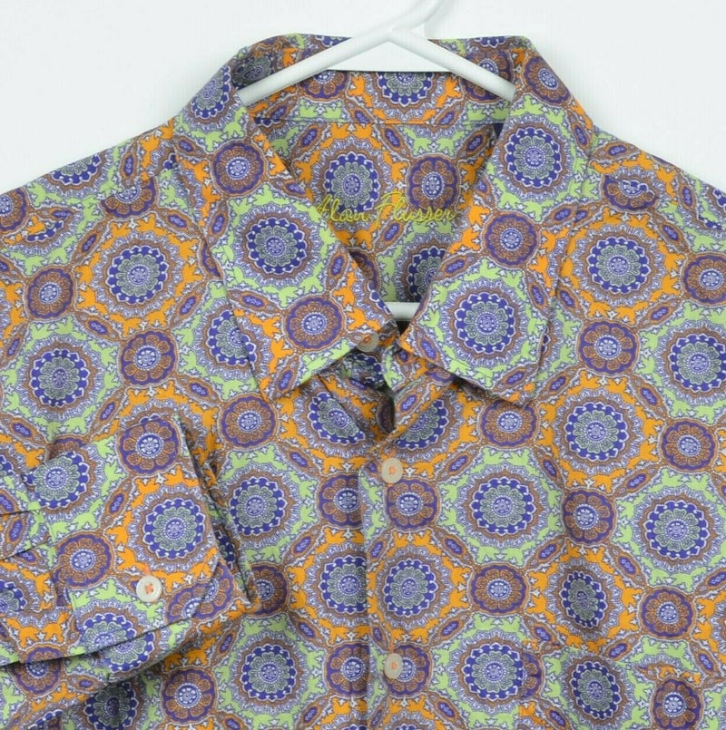 Alan Flusser Men's XL Geometric Kaleidoscope Orange Blue Button-Front Shirt