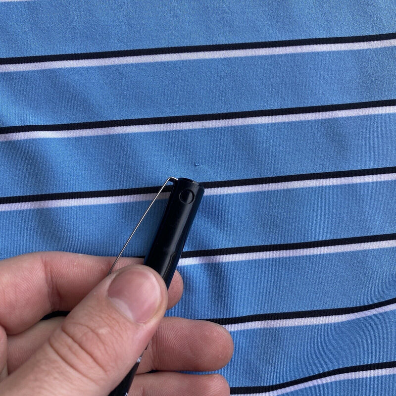 FootJoy Men's Large Blue Striped FJ Golf Wicking Performance Polo Shirt