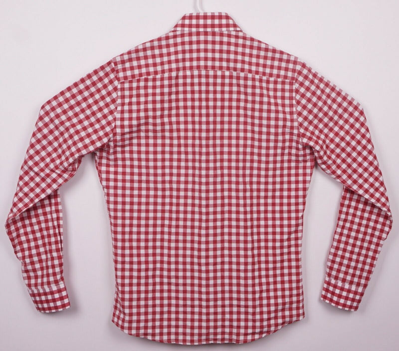 Almsach Men's Medium Slim Fit Oktoberfest German Red Gingham Button-Front Shirt